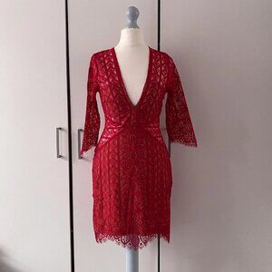 For Love & Lemons Lyla Cocktail Mini Dress Size XS . V Neck Lace